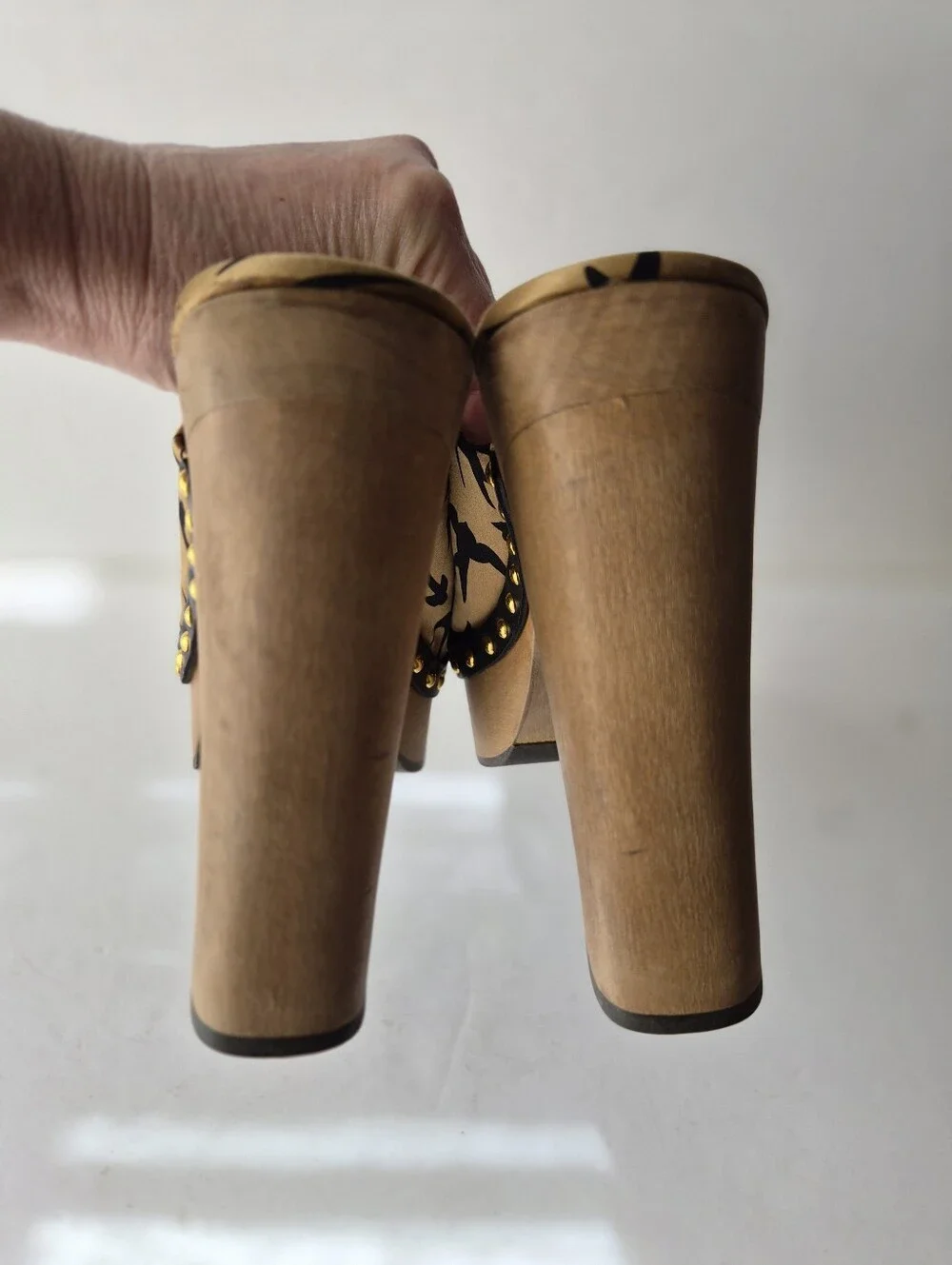 Miu Miu Rare SS10 Swallow Print Studded Wood Clogs Size 42 Twee Core Archival